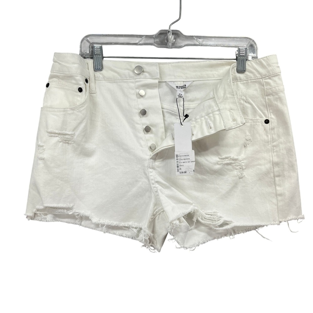 BB Dakota Jean Shorts Womens 26 White Jorts Button Fly Distressed Raw Hem Cutoff